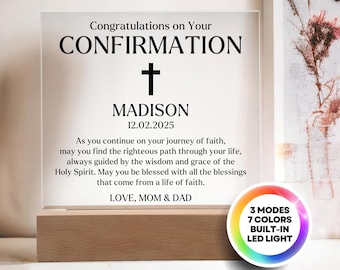 Plaque de confirmation personnalisée - Cadeau de confirmation catholique, cadeau de confirmation de parrainage, cadeau de confirmation pour elle et lui