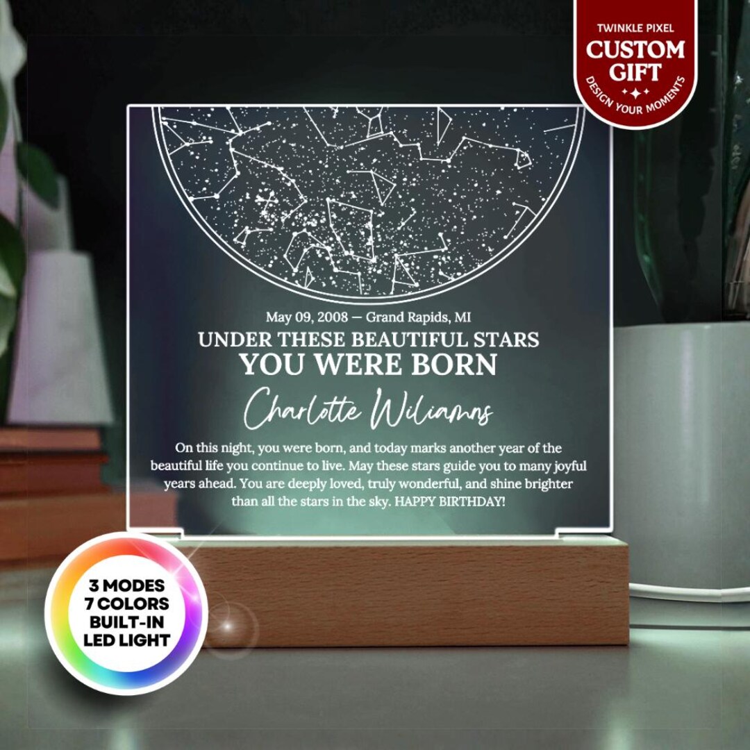Personalized Birthday Star Map LED Plaque - Custom Star Map Gift for ...