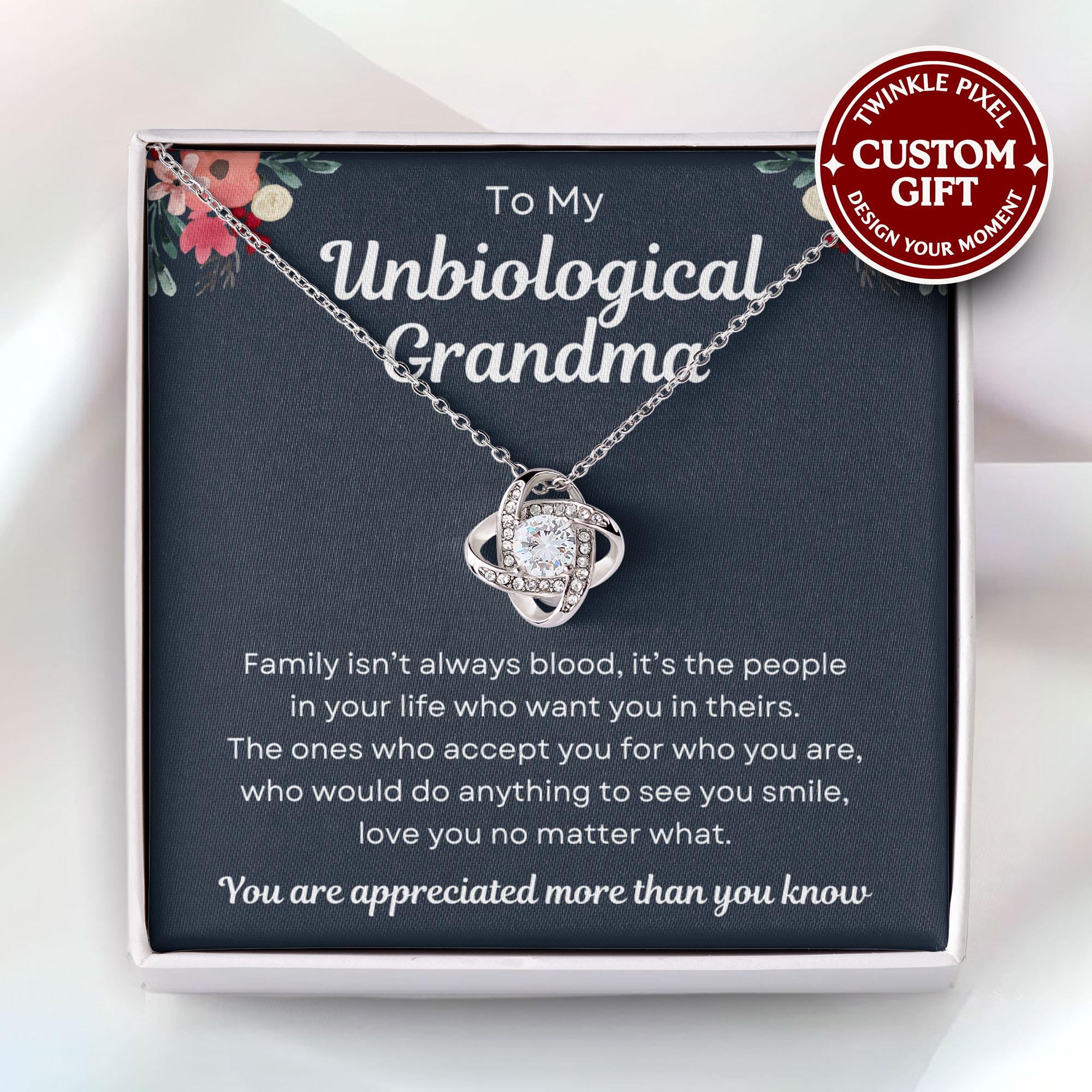 Unbiological Grandma Necklace Bonus Grandma Gifts, Step Grandma
