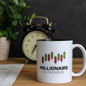 Stock Trader Coffee Mug -  Millionaire in Progress, Trading, Day Trader, Stock Market, Broker, Bull Market, Digital Currency, Cryptocurrency