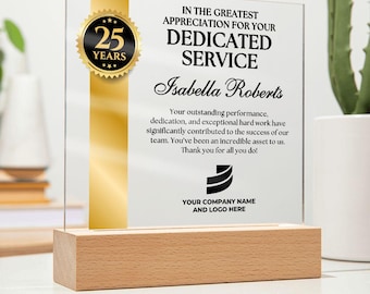 Employee Award with Logo Acrylic Plaque - Custom Work Anniversary Gifts, Employee Appreciation Gifts, Corporate Award