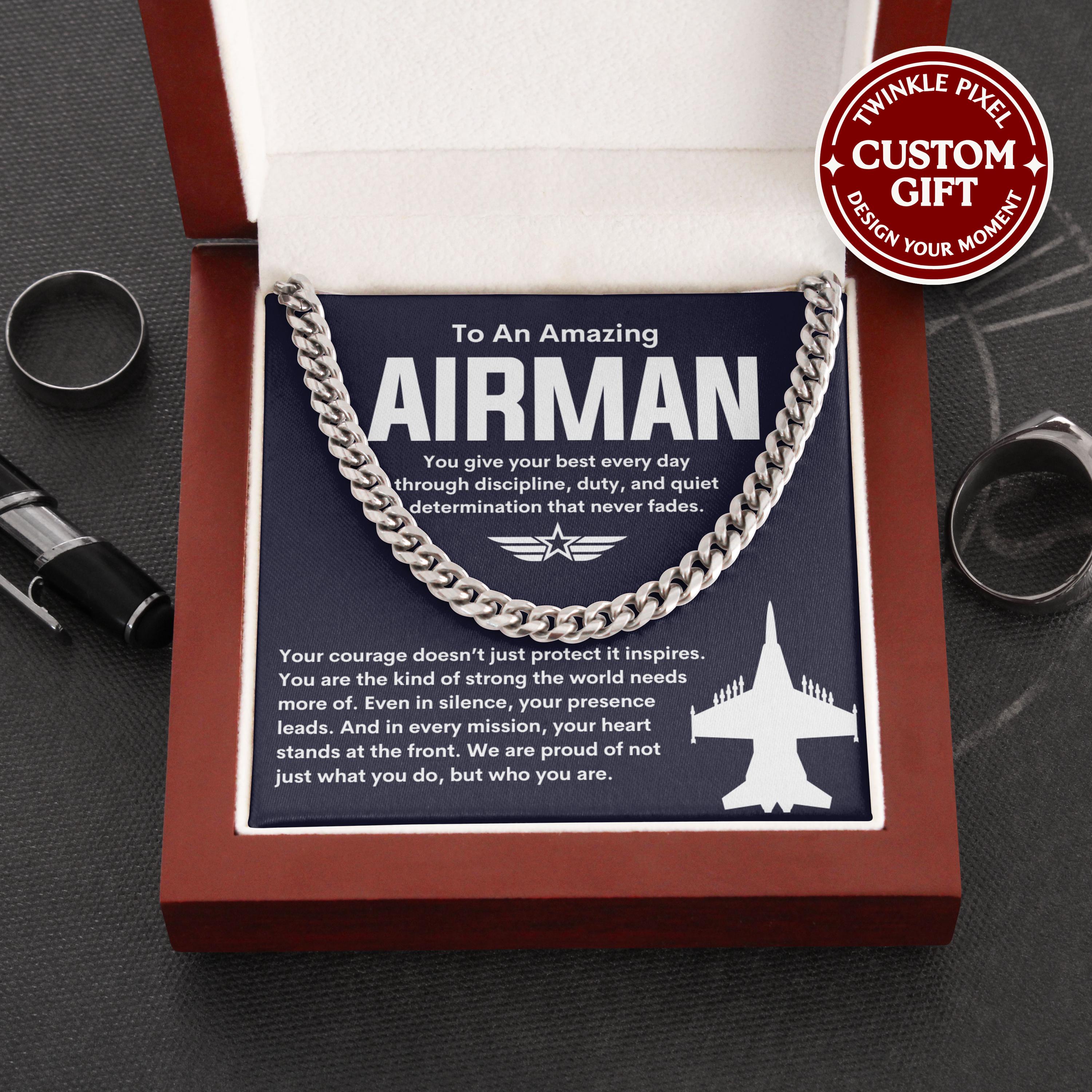 Airman Necklace - Airforce Military Gift For Son from Dad, Air Force Gifts, Airman Cuban Necklace, Airman Son, Dad, Nephew Gifts
