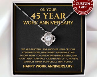 Custom 45 Year Work Anniversary Necklace - Service Award Jewelry, Company Gifts, Staff Appreciation, 45 Years of Service, Gift for Employee