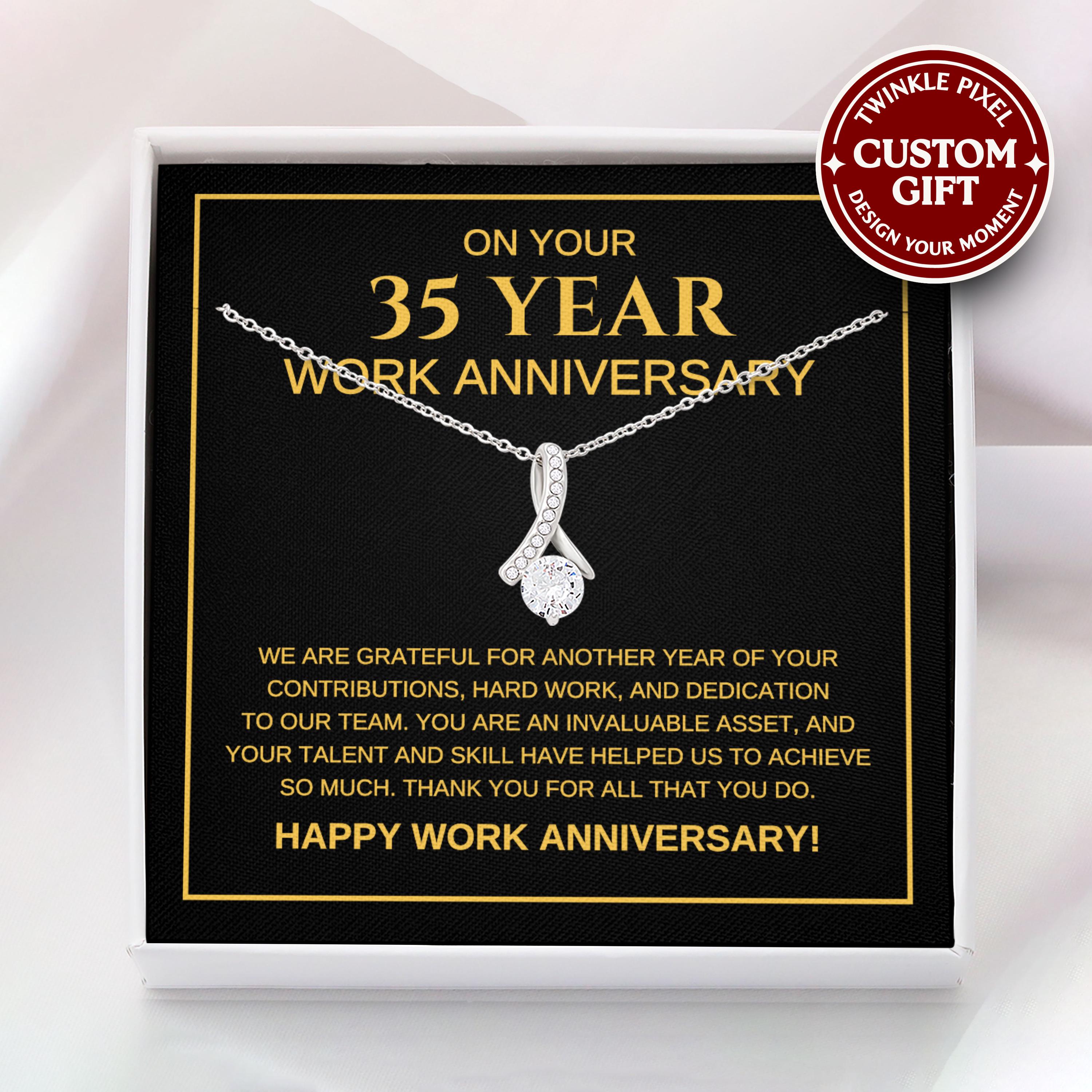 Custom Year Work Anniversary Necklace - Service Award, Custom Corporate Gift, Staff Coworker Appreciation, 35 Years of Service Jewelry