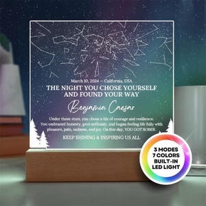 Custom Sobriety Anniversary Star Map by Date Plaque - You Got Sober Gifts, Personalized Name and Date Addiction Recovery Sober Gift