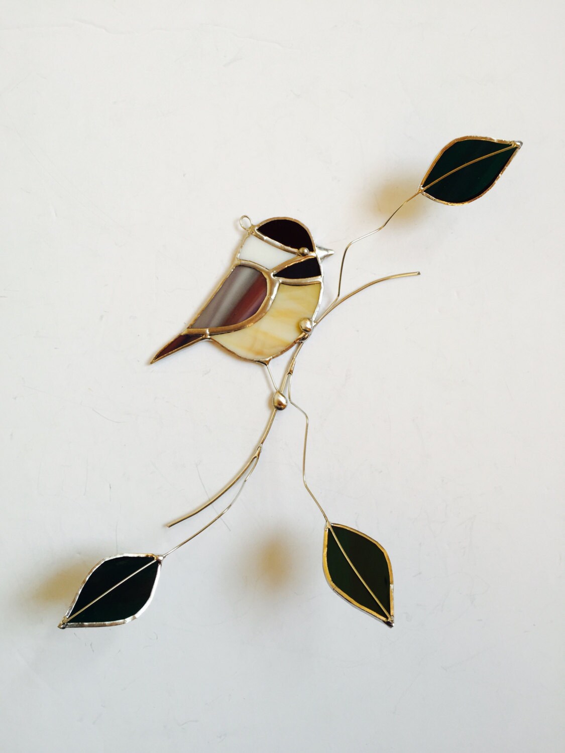 Chickadee Stained Glass Suncatcher Bird On A 3 Dimentional Etsy