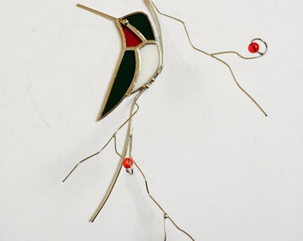 Lovely Resting Ruby Throated Hummingbird stained glass suncatcher