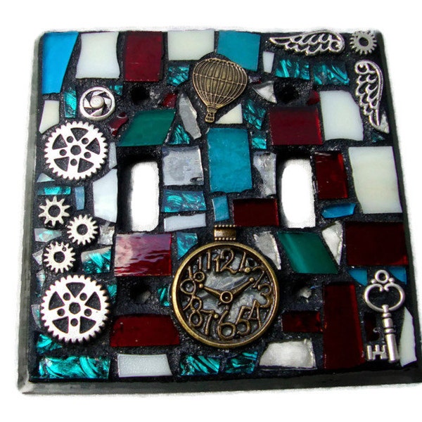 Steampunk Mosaic Switchplate Mixed media Double Toggle