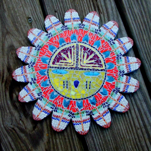 Hopi Style  SunFace Mixed Media Mosaic OOAK Original Native American Inspired