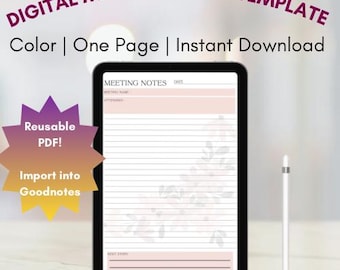 Mall för digitala mötesanteckningar | Minimalistisk iPad-planering (PDF-nedladdning)