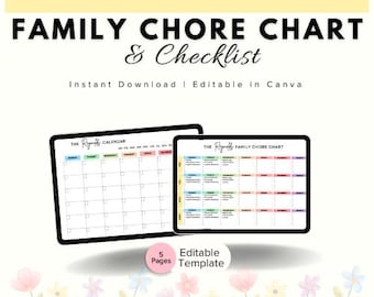 Familjens sysslor och kalender | Redigerbar städchecklista (digital nedladdning)