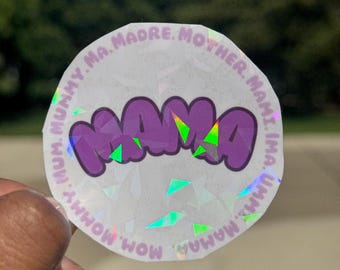 Mamma-klistermärke | Holografisk vattentät vinylklistermärke | Flera språk