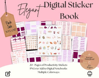 Elegant vardagsklistermärkespaket, färdigbeskurna Goodnotes PNG-klistermärken, mysiga digitala planeringsklistermärken