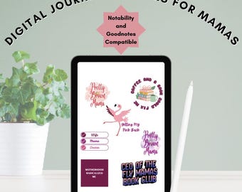 Digitala dagboksklistermärken för mammaliv, förbeskurna, Goodnotes och Notability, Black Mama, bokdagbok