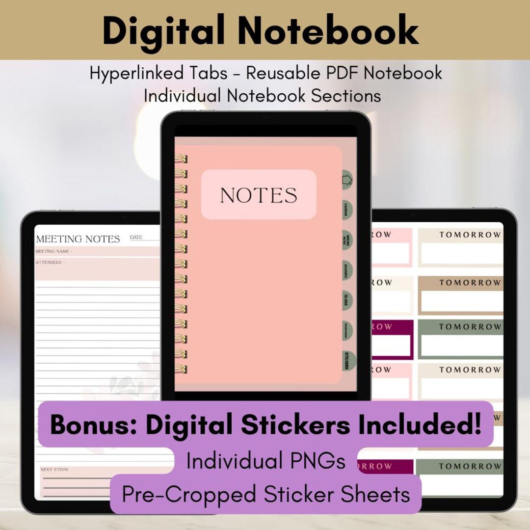 Digital Notebook for iPad | Hyperlinked Planner With Stickers (PDF ...