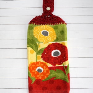 Hanging Kitchen Towel - Three Flower Bloom Garden - Handmade Kitchen Towel