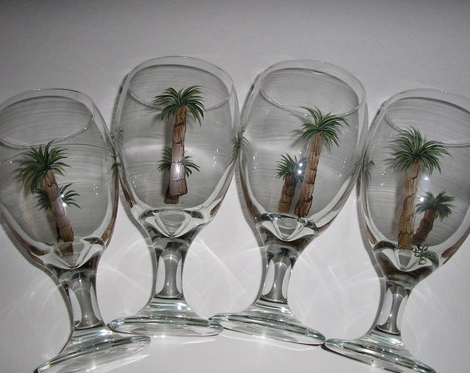 Palm Tree Wine Glasses Hand Painted Palm Tree Wine Glasses Etsy
