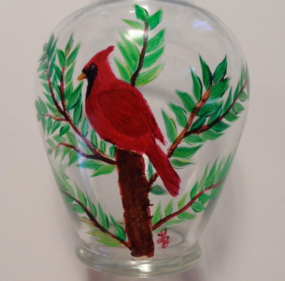 Cardinal Glass Vase Red Cardinal Art Glass Centerpiece Etsy