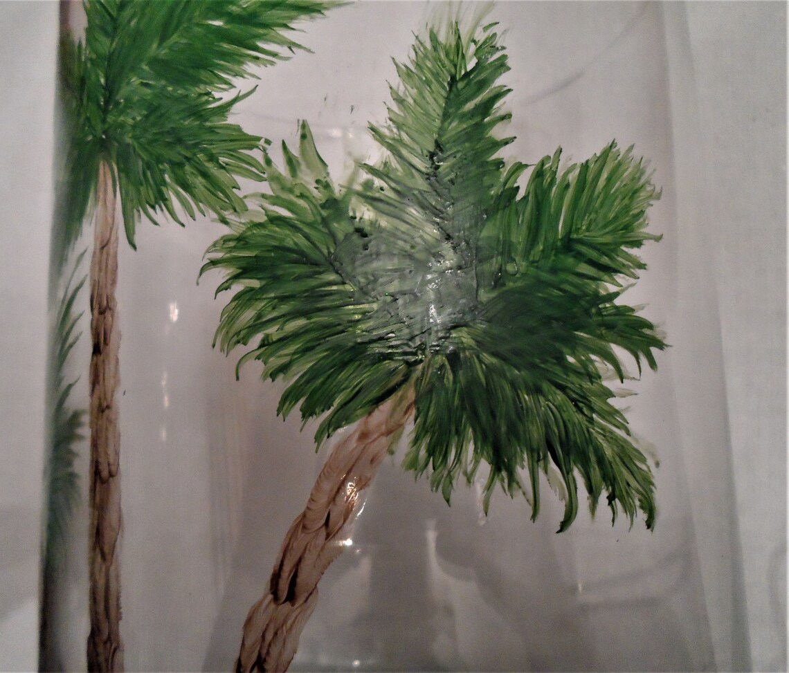Palm Tree Vase Hand Painted Palm Trees Glass Vase Etsy