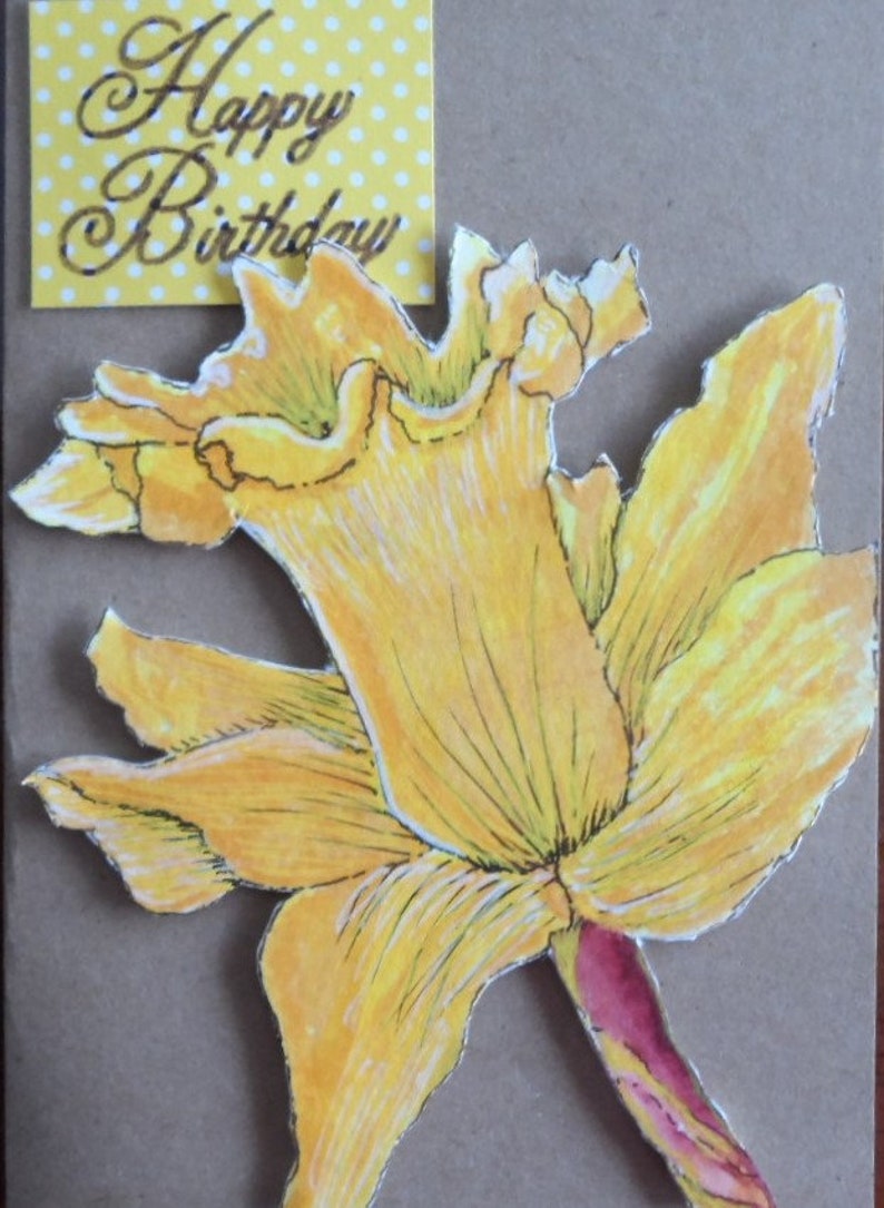 Daffodil Birthday Card Hand Painted Daffodils