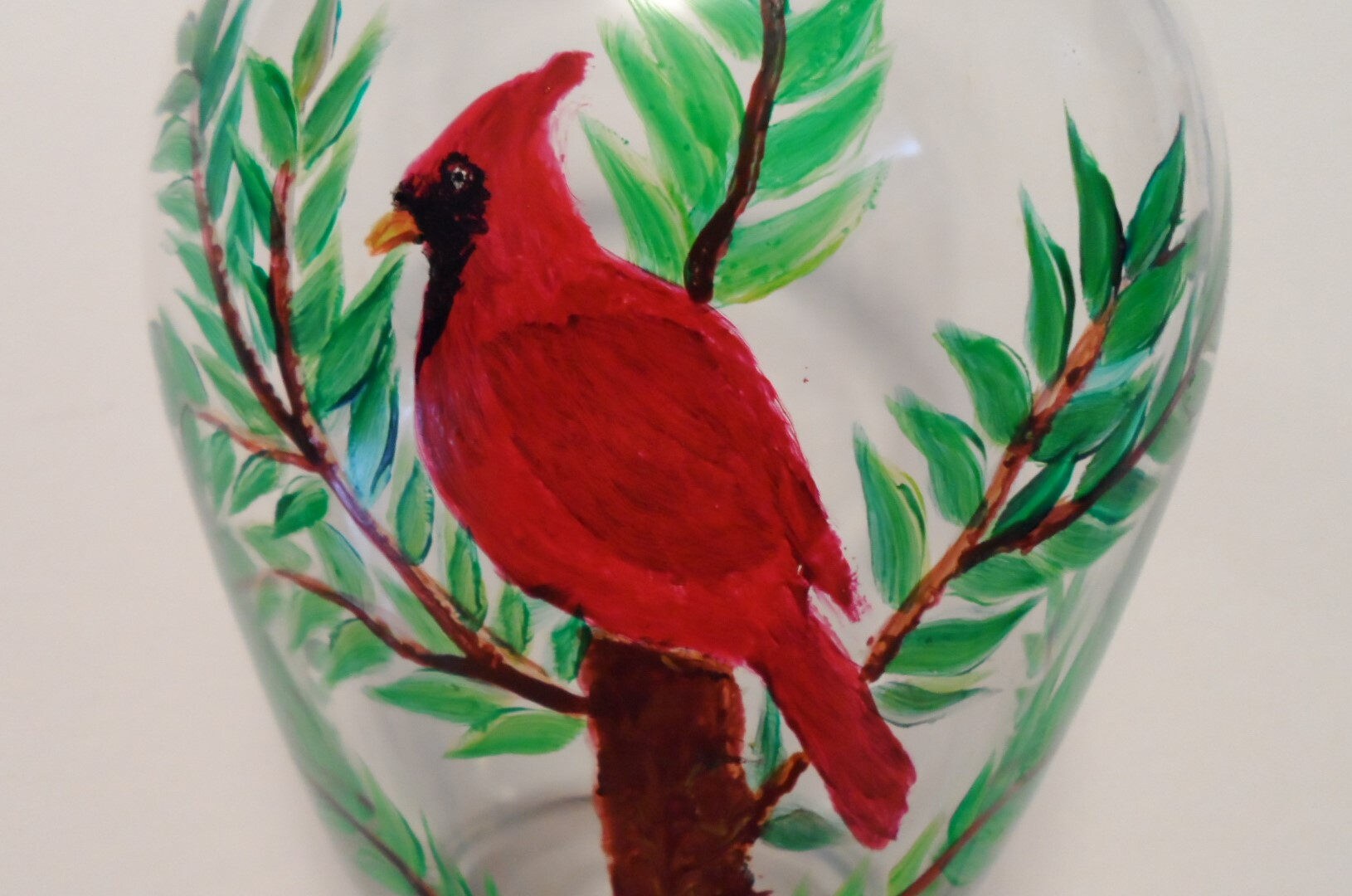 Cardinal Glass Vase Red Cardinal Art Glass Centerpiece Etsy