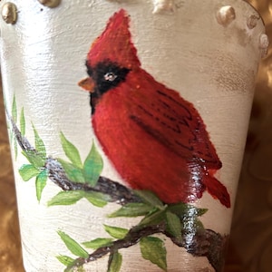 Cardinal Flower Pot, Hand Painted Red Cardinal Clay Pot, Planter