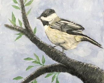 Chickadee Painting, Bird Acrylic Painting