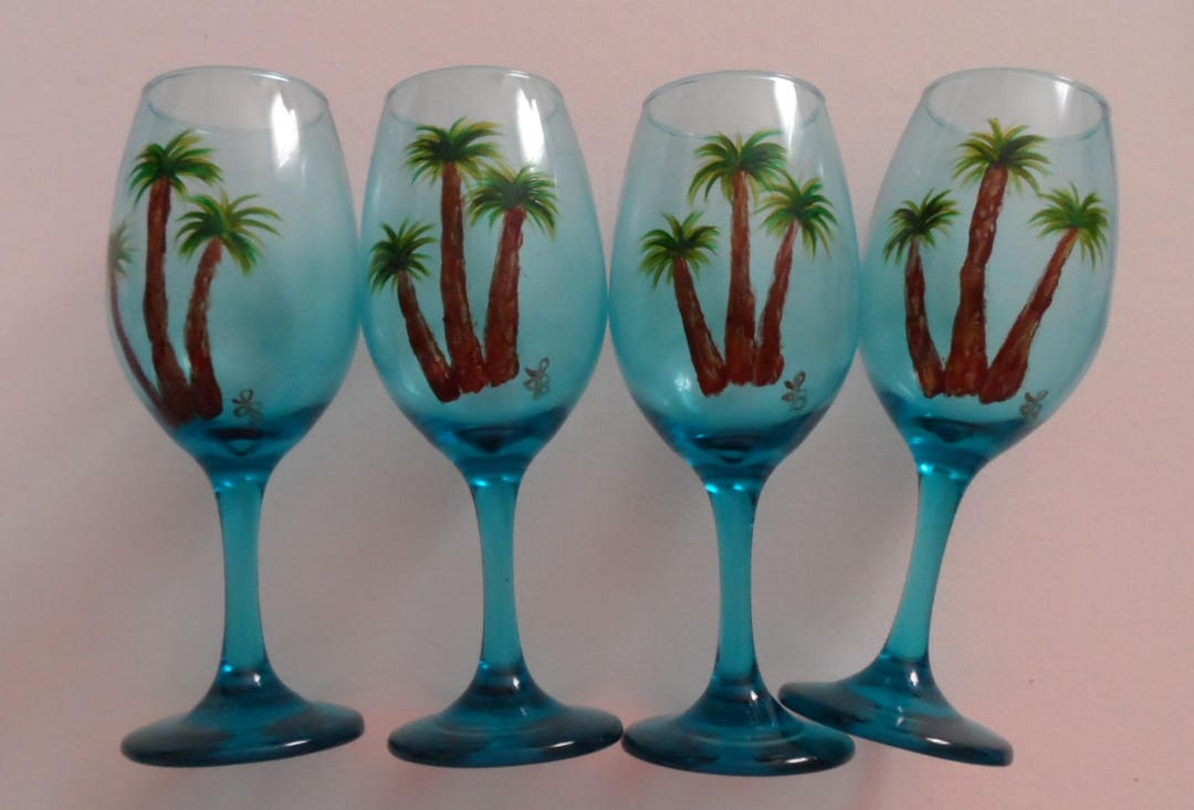 Hand Painted Palm Tree Wine Glasses Palm Trees Glassware Etsy