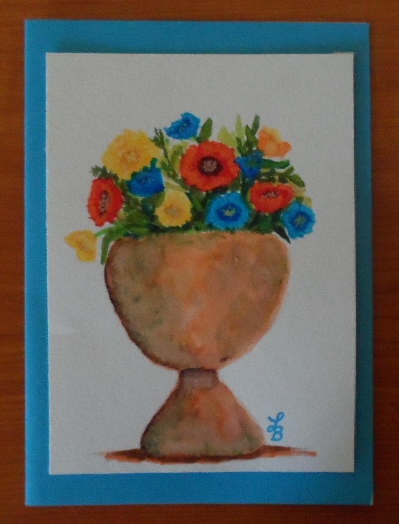 Flower Arrangement Card Vase of Flowers Greeting Card Hand Etsy