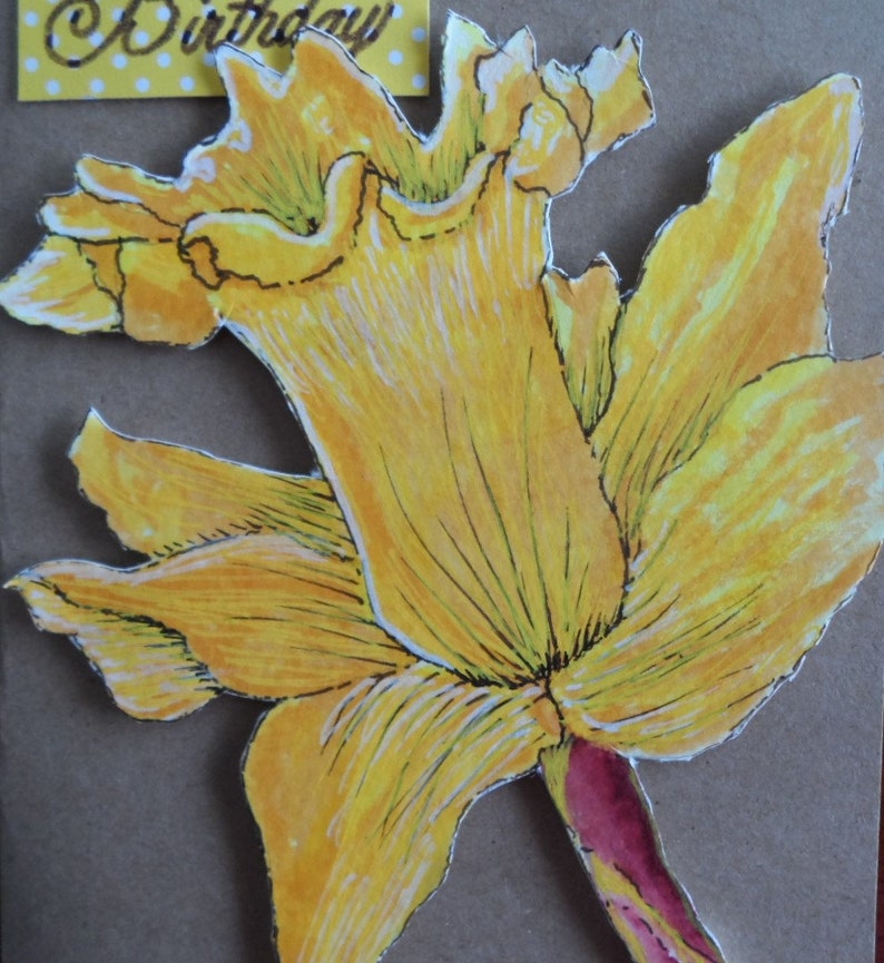 Daffodil Birthday Card Hand Painted Daffodils
