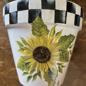 Sunflower Clay Pot, Hand Painted Sunflower Planter