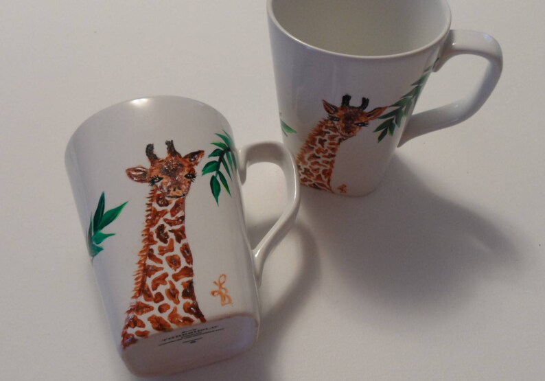 Hand Painted Giraffe Coffee Cups Wildlife Mugs Giraffe Gift Etsy