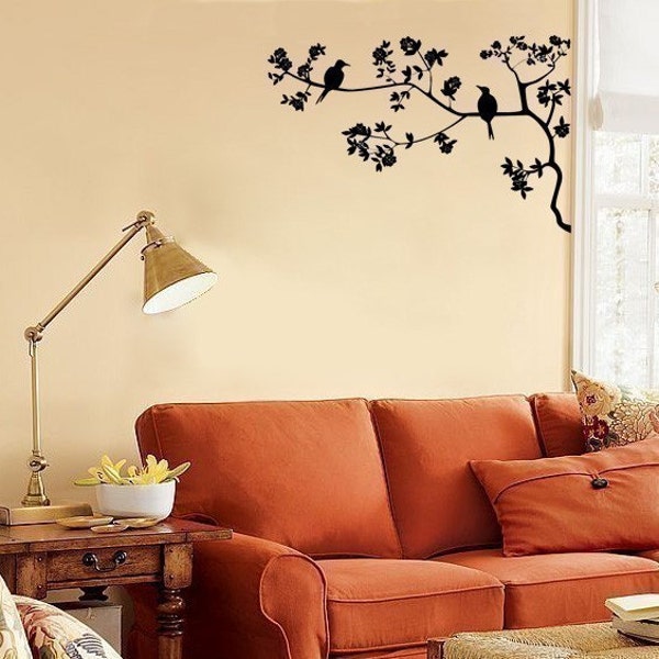 Two Birdies Sitting in a Cherry Blossom Tree - Wall Decals - Your Choice of Color