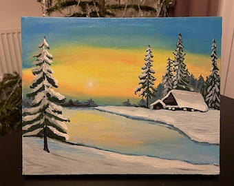 Winter landscape, acrylic painting, gift for mom, gift for friend