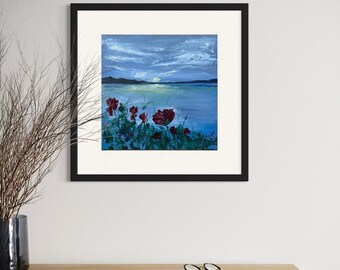 Original oil painting with poppies 20x20cm
