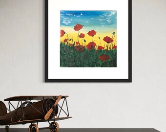 Acrylic painting with poppies 20x20cm