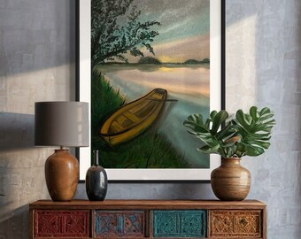 Oil painting, original painting, boat painting, original gift