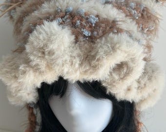 Gorro de medusa esponjoso de leche de avena, gorro con orejas de gato, gorro de crochet, gorro, regalo para ella