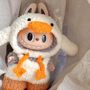 Fit Labubu Forest Duck Clothes | Fuzzy Costume with Webbed Feet | Fits 17cm labubu | Macaron / Have a Seat