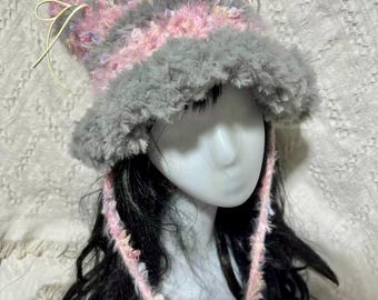 Gorro con orejas de gato de nube ruborizada / Gorro de invierno suave y esponjoso / Gorro de medusa / Gorro con orejas de gato / Gorro de ganchillo / Gorro / Regalo para ella