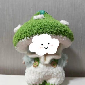 Handmade Green Mushroom outfit| Mushroom hat| Fit labubu Macaron & Monsters Have a Seat