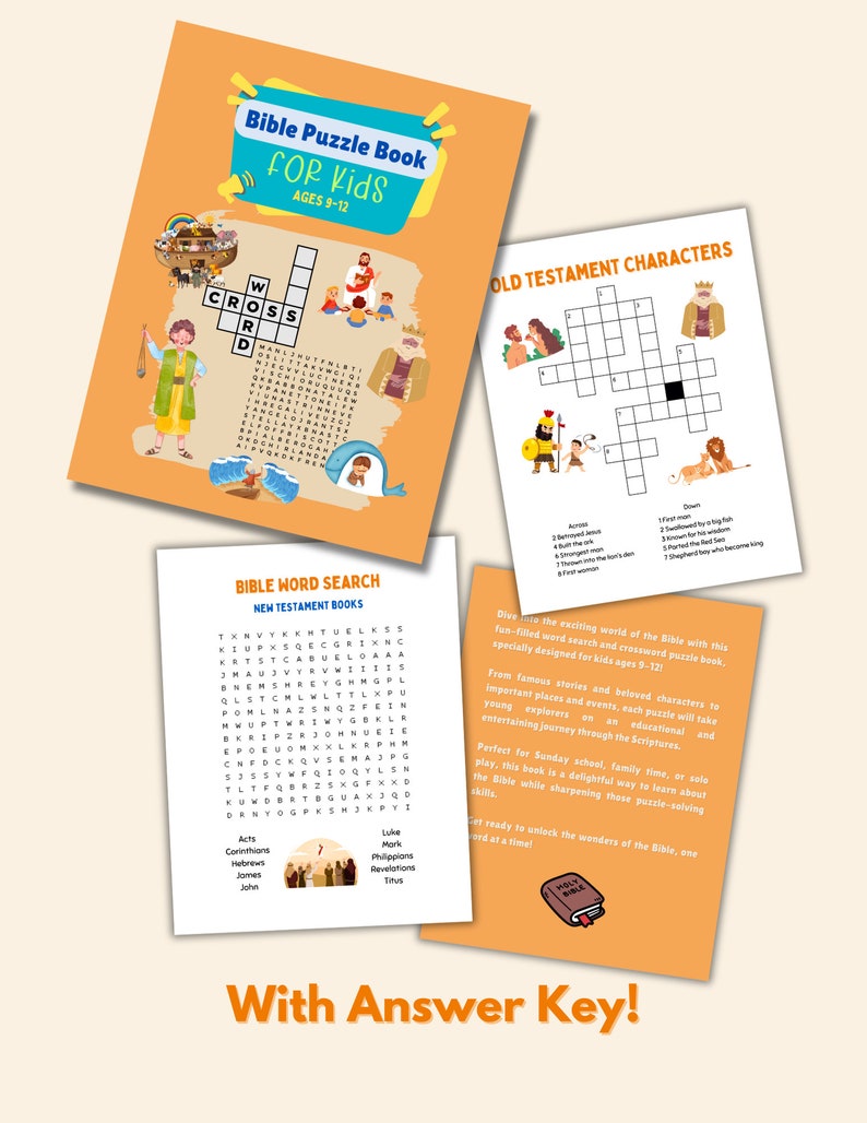 Printable Bible Puzzle Book for Kids Crossword and Word Search - Etsy