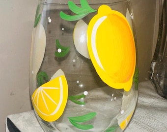Lemon Hand-Painted Stemless Wine Glass