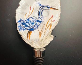 Heron Hand-Painted Oyster Wine Stopper #3