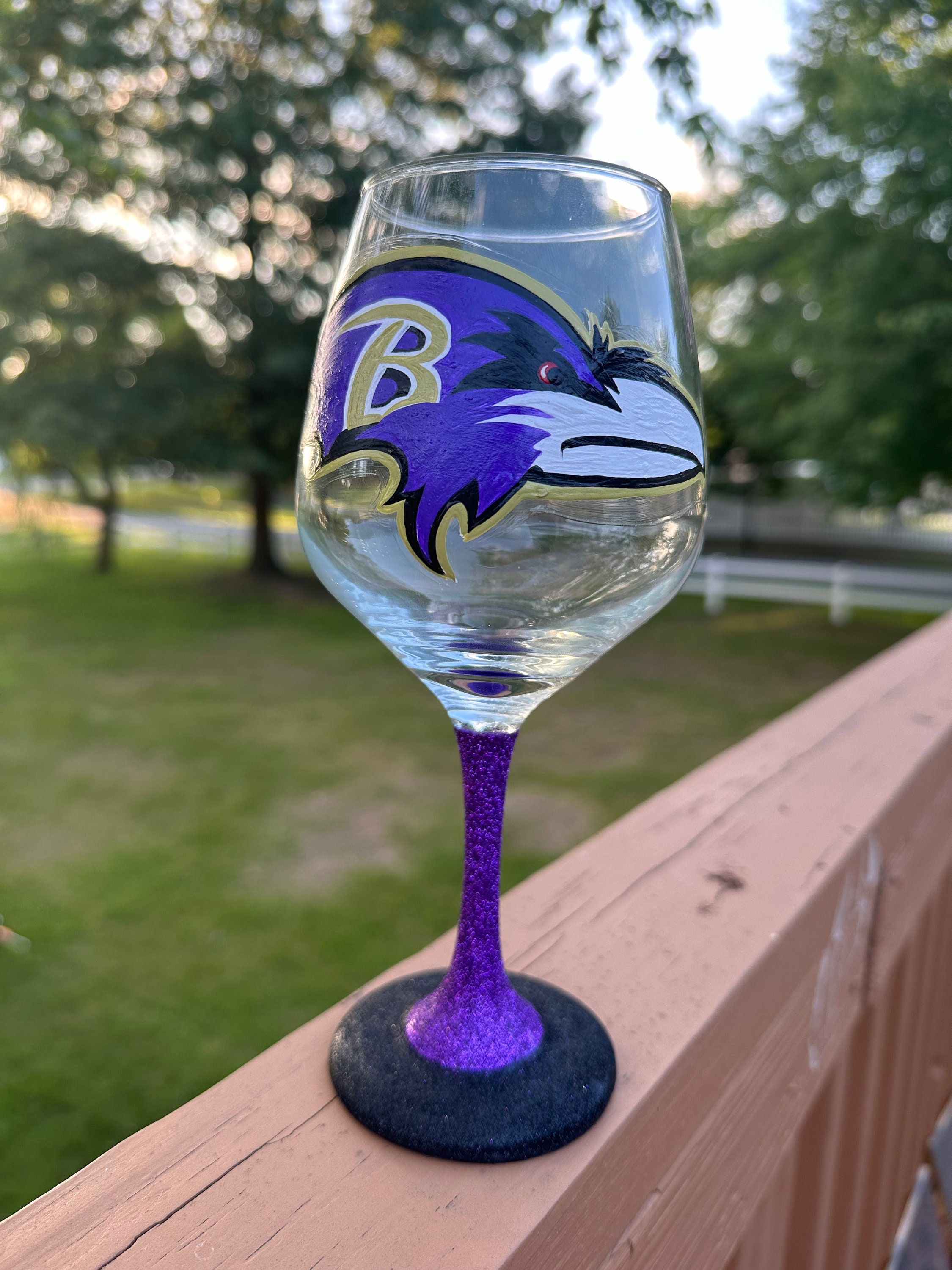 Baltimore Ravens Hand-Painted Burgundy Wine Glass