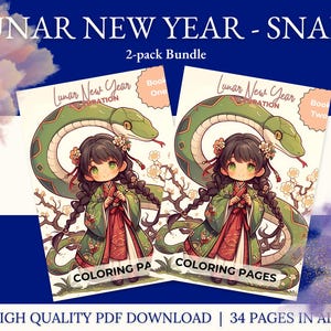 Lunar New Year Coloring Pages | Chibi Year of the Snake (PDF)