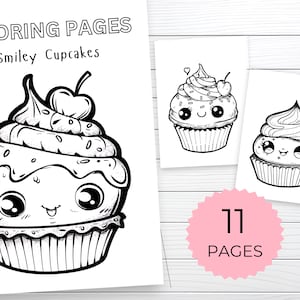 Smiley Cupcakes | Printable Coloring Pages | Desserts | PDF Download | Sweets Coloring Pages For Kids | Cupcake Coloring Pages | Doodle Art