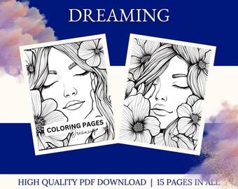 Dreaming | Floral Woman Coloring Pages | Relaxing Patterns (PDF Download)