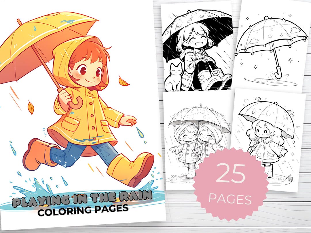 Playing in the Rain Coloring Pack | Easy to Color, Coloring Pages for ...