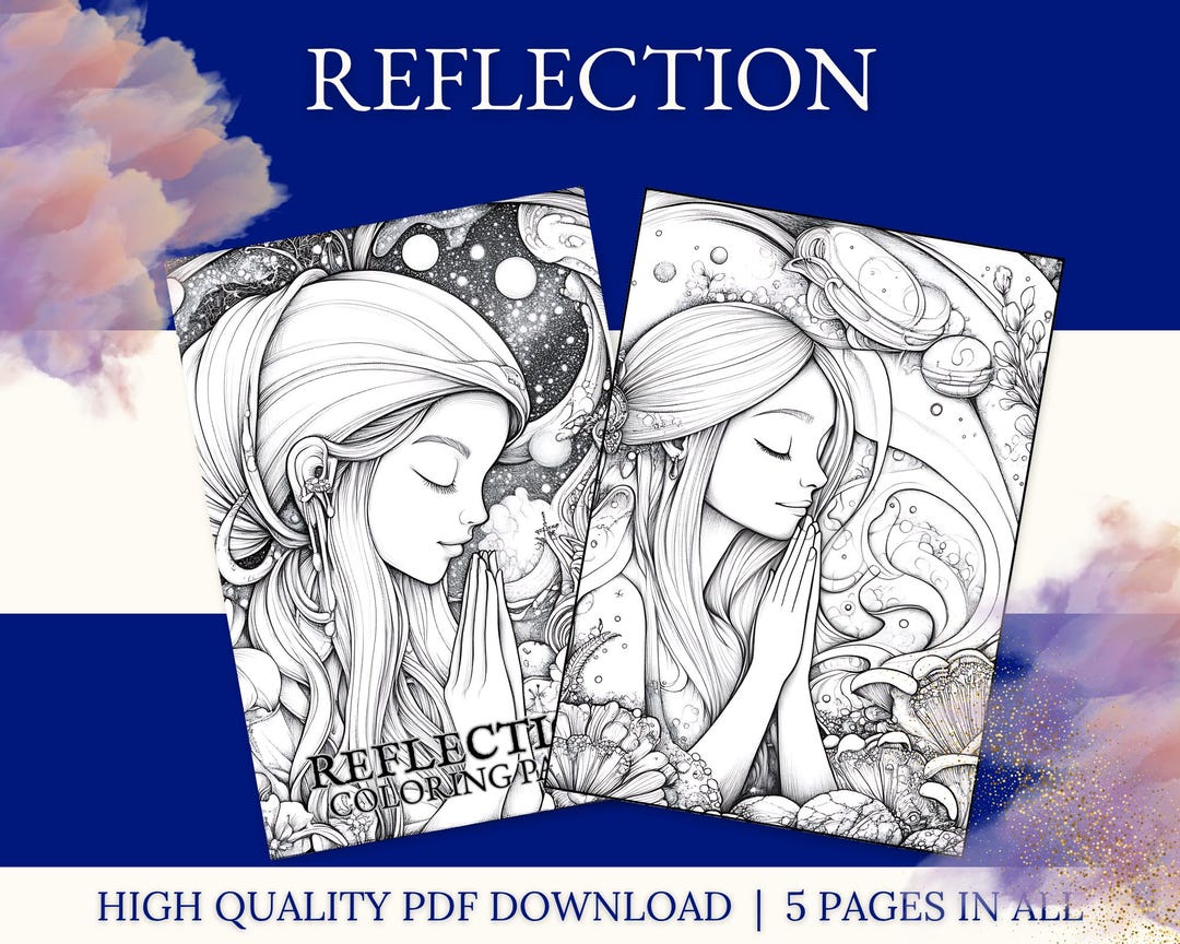 Reflection Coloring Pages Printable, Mindful Art, Spiritual Self Care ...